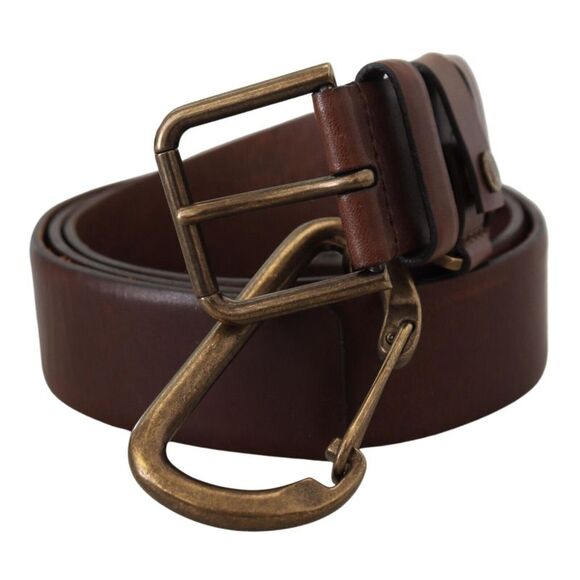 Dolce & Gabbana Brown Leather Gold Metal Buckle Carabiner Men's Belt